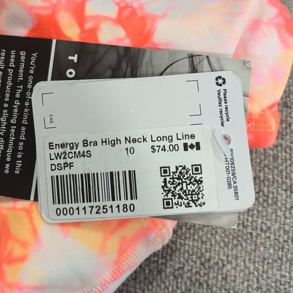 NWT Lululemon Energy Bra High Neck Long Line Size 10 Orange Tie Dye - Picture 4 of 6